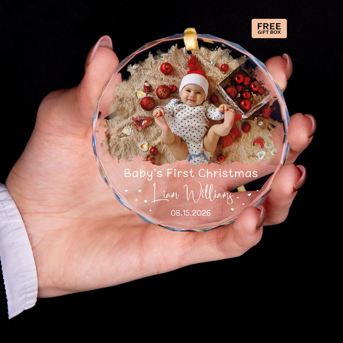 Newborn photo glass Christmas ornament