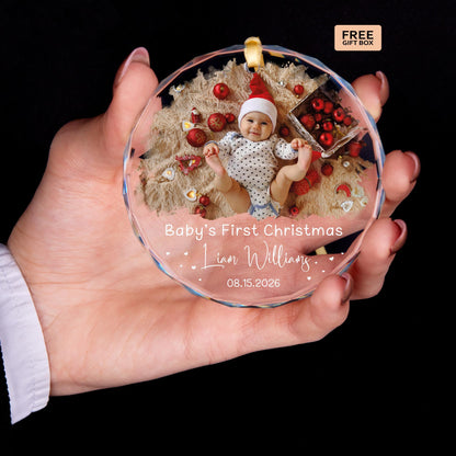 Newborn photo glass Christmas ornament