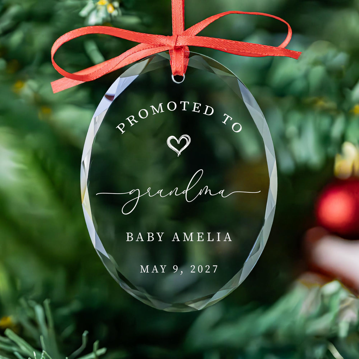 Promoted to grandma ornament with baby name and date