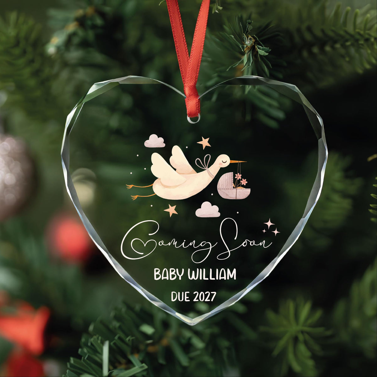 Pregnancy reveal ornament with baby name and due year