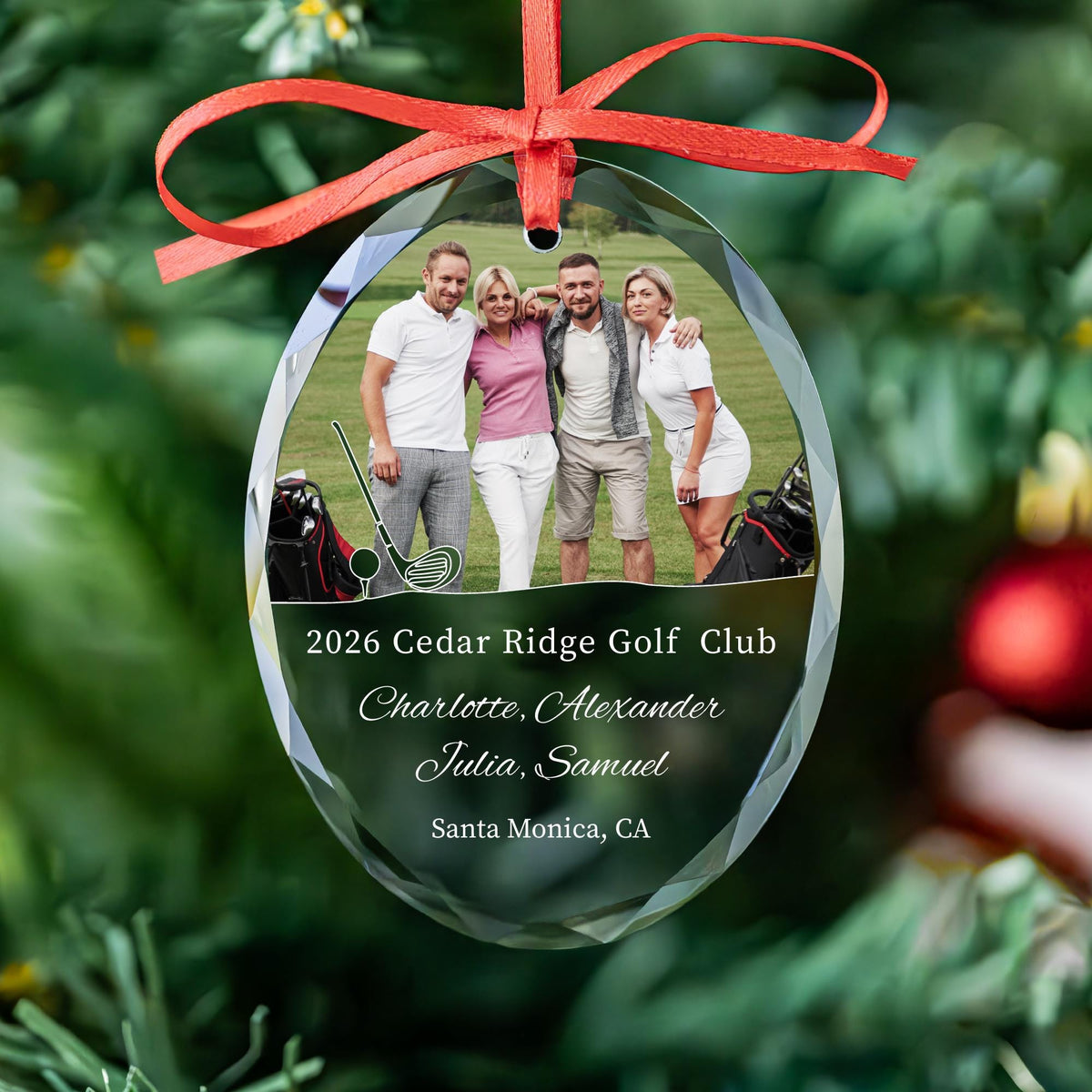 Personalized golf trip keepsake glass ornament