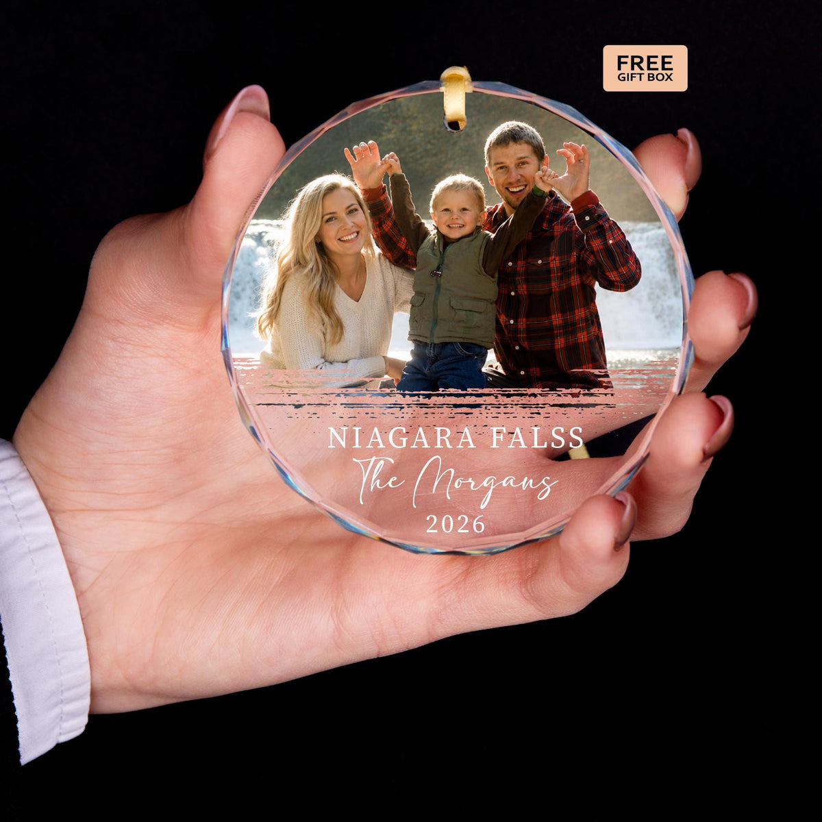 Family last name vacation photo ornament