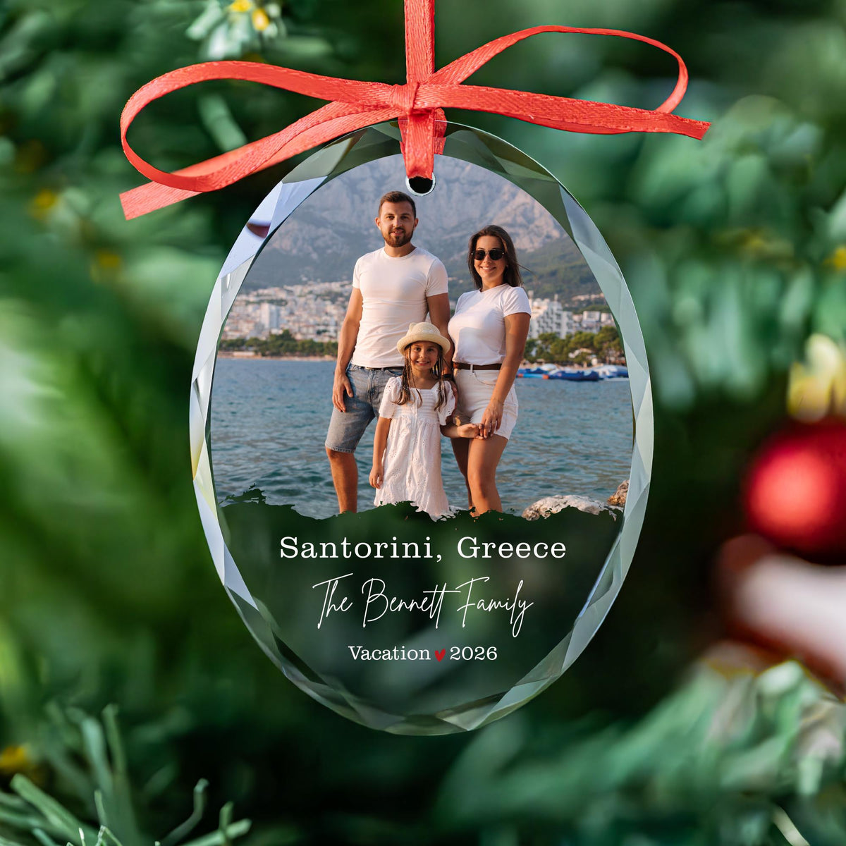 Trip abroad keepsake glass Christmas ornament