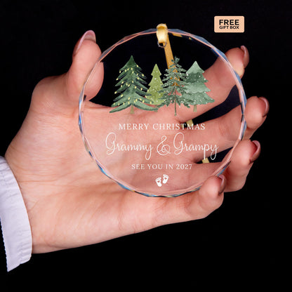 New grandparents baby reveal glass keepsake ornament