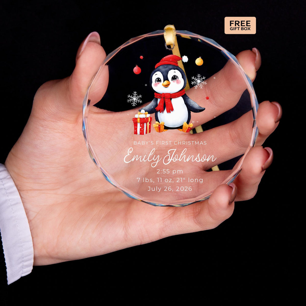Baby birth stats keepsake glass Christmas ornament