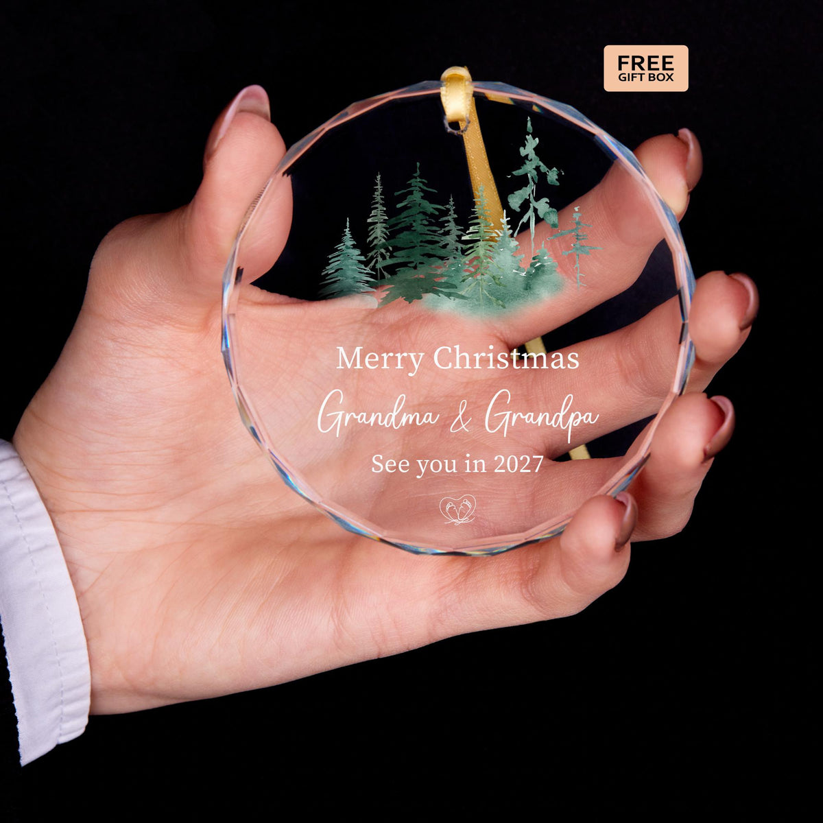 Baby reveal glass ornament for new grandparents