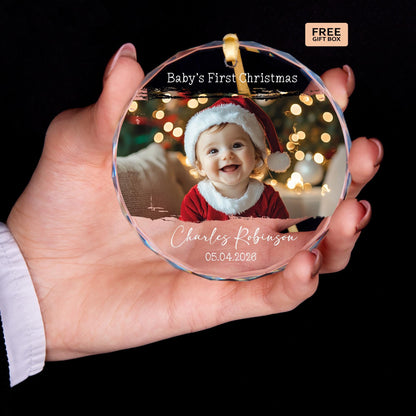 Custom baby photo ornament with name and date