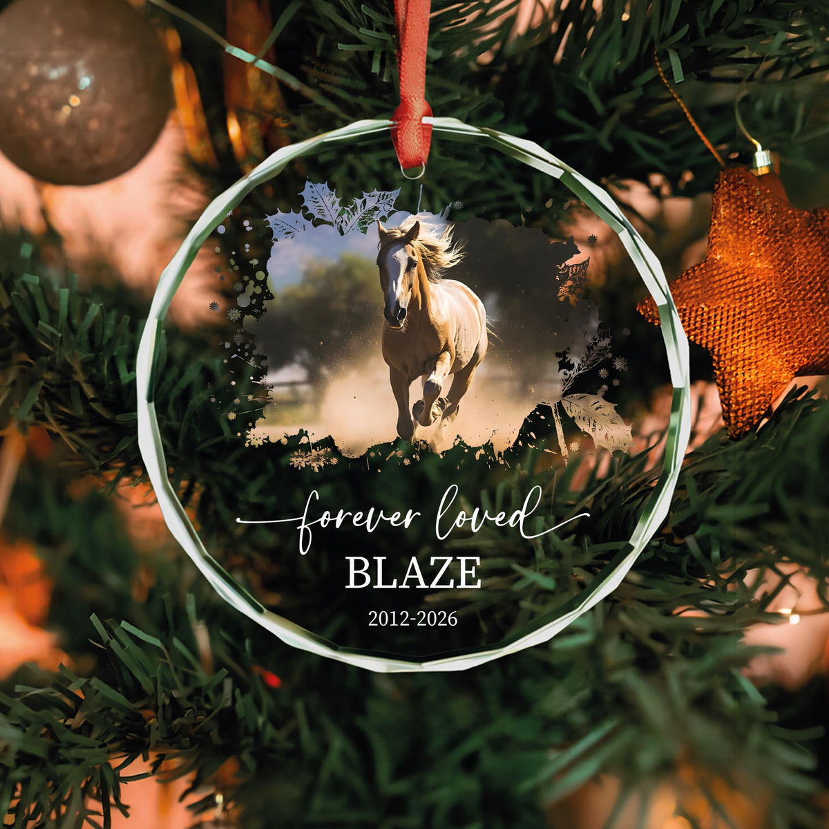 Equine loss keepsake glass Christmas ornament