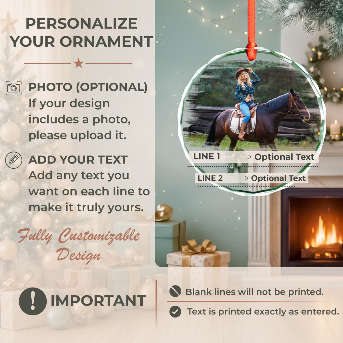 Riding lover photo glass ornament