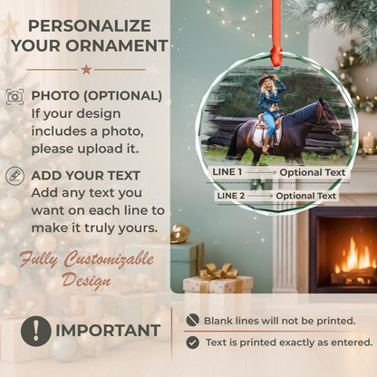 Riding lover photo glass ornament