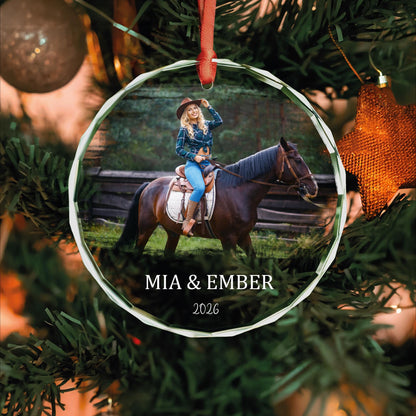 Equestrian photo keepsake glass ornament