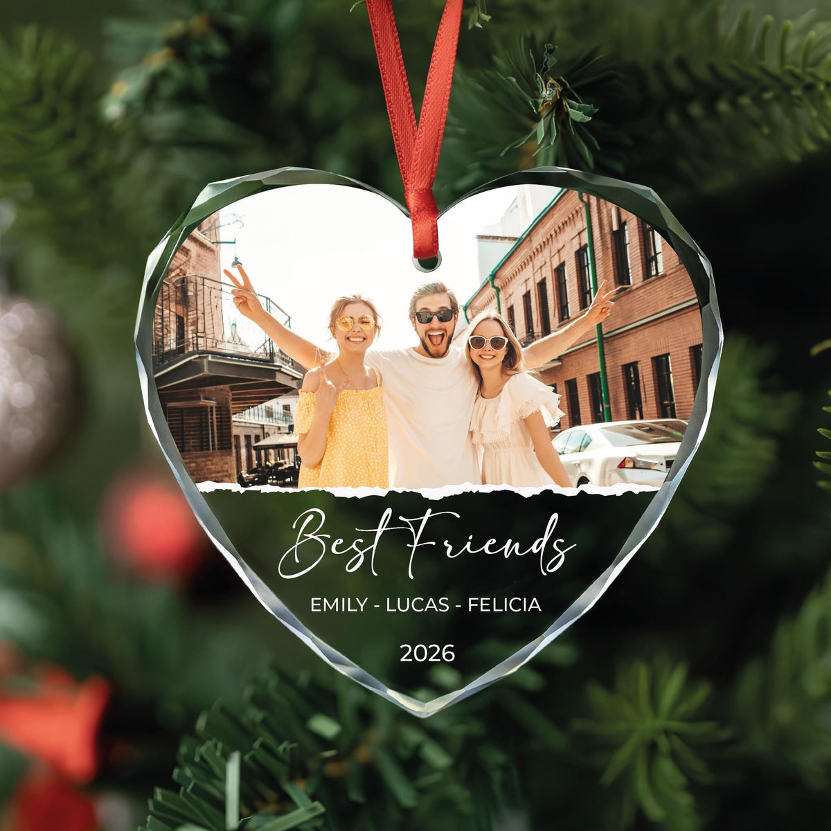 Personalized friendship photo glass ornament with best friends names