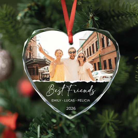 Personalized friendship photo glass ornament with best friends names