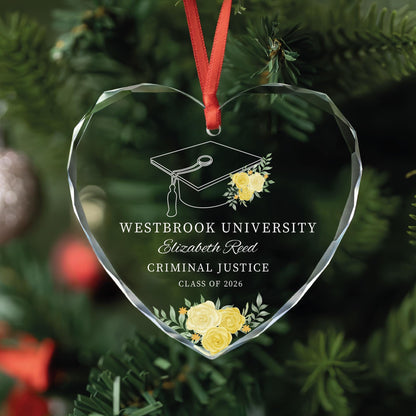 Personalized graduation glass ornament with name, major, school and class year