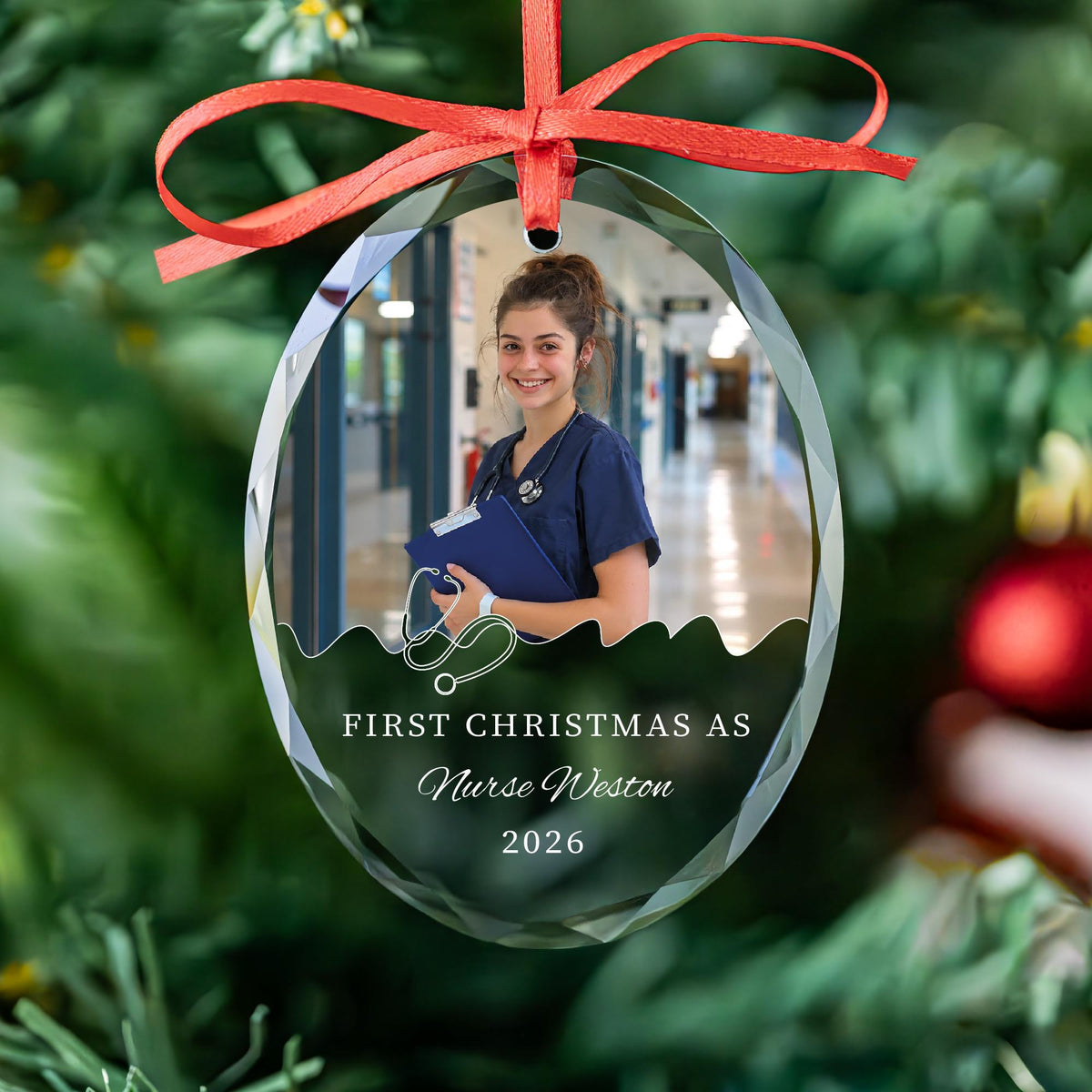 New doctor photo keepsake ornament in round, heart and oval glass shapes