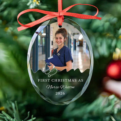 New doctor photo keepsake ornament in round, heart and oval glass shapes