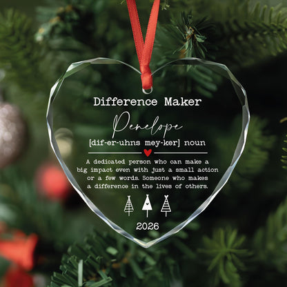 Difference maker thank you ornament in round, heart and oval glass shapes