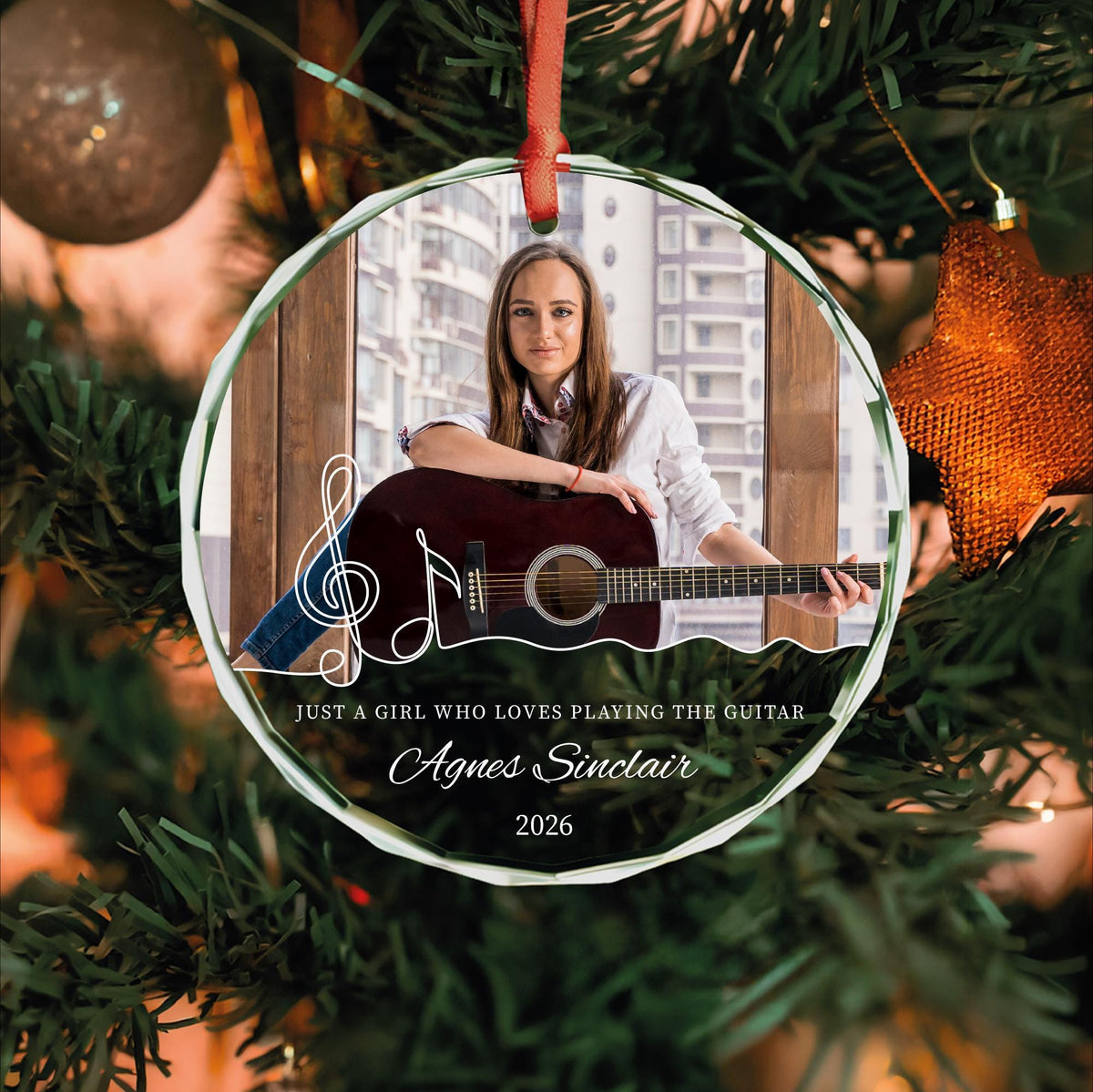 Pianist photo keepsake glass Christmas ornament