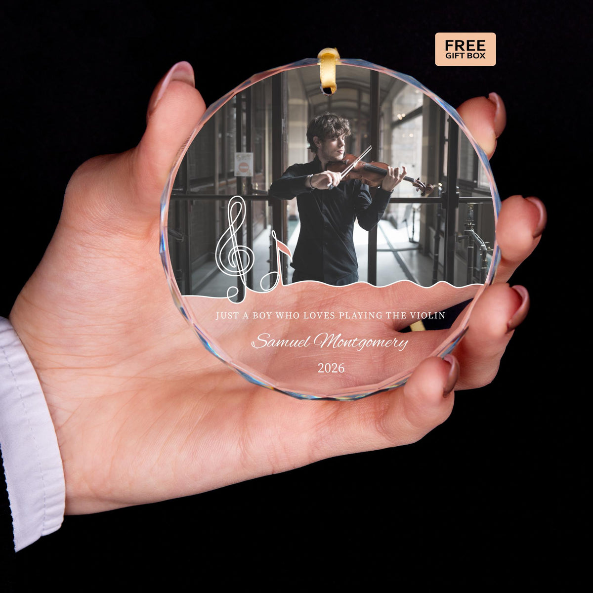 Music keepsake round glass piano ornament